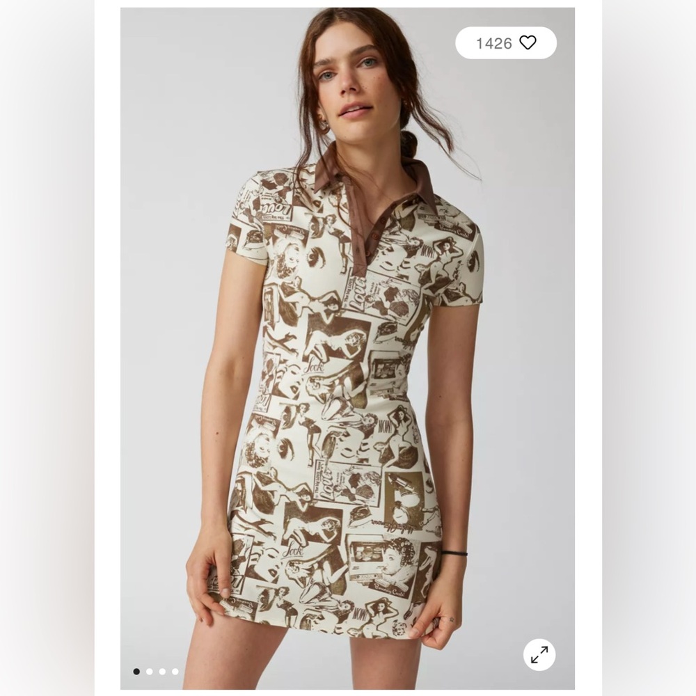 Urban Outfitters Brown and Cream Graphic Dress. Sz Small. NWOT